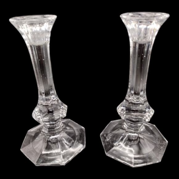 Vintage Hand Blown Lead Glass Taper Candle Holder Set Elegant 7.5" Pair Unmarked - Picture 1 of 12